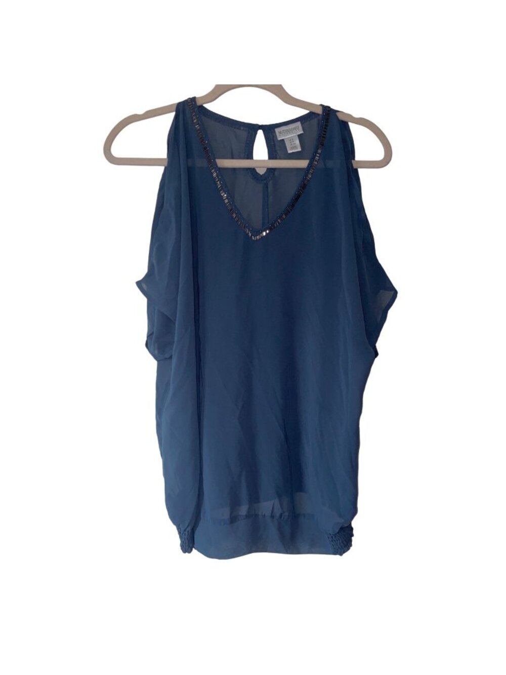 Motherhood Maternity Blue Blouse Slit Sleeve Small Beading